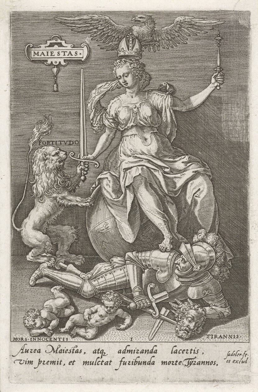 Majestas (La dignité) triomphe de Tirannis (La tyrannie) - Johann Sadeler (I)