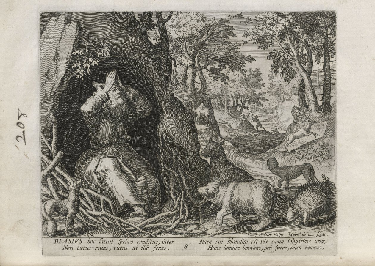Blasius, planche n° 8 sur 30 de la série « Sylvae Sacrae » (Ermites dans des paysages) - Johann Sadeler I
