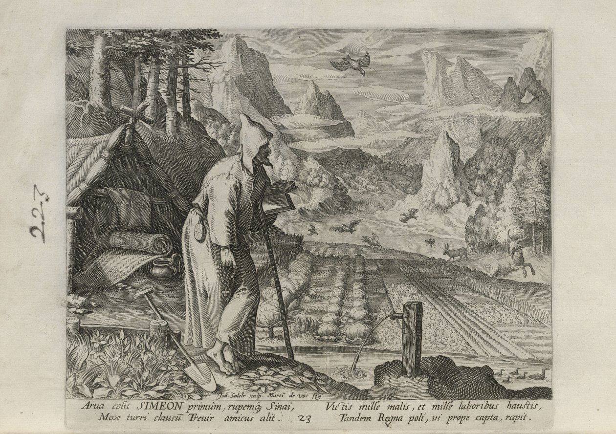 Siméon, planche 23 sur 30 de la série Sylvae Sacrae (Ermites dans des paysages) - Johann Sadeler I