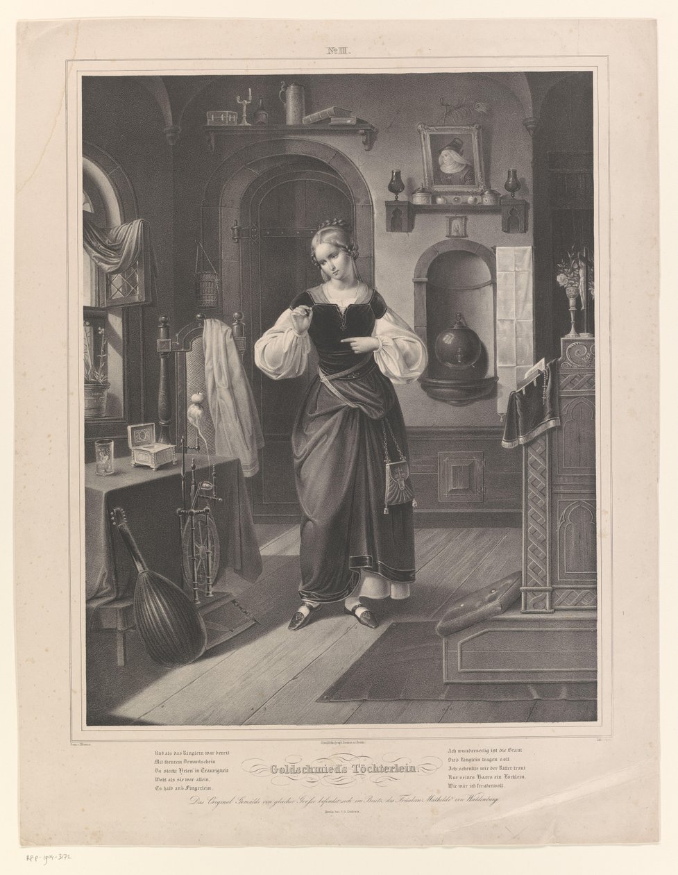 Intérieur avec femme tenant une bague dans sa main - Johann Sprick