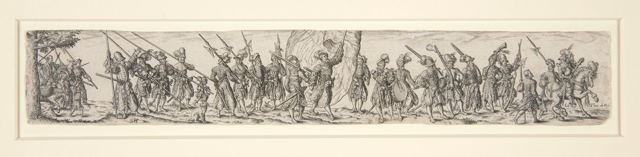 Soldats en marche avec un porte-étendard - Johann Theodor de Bry