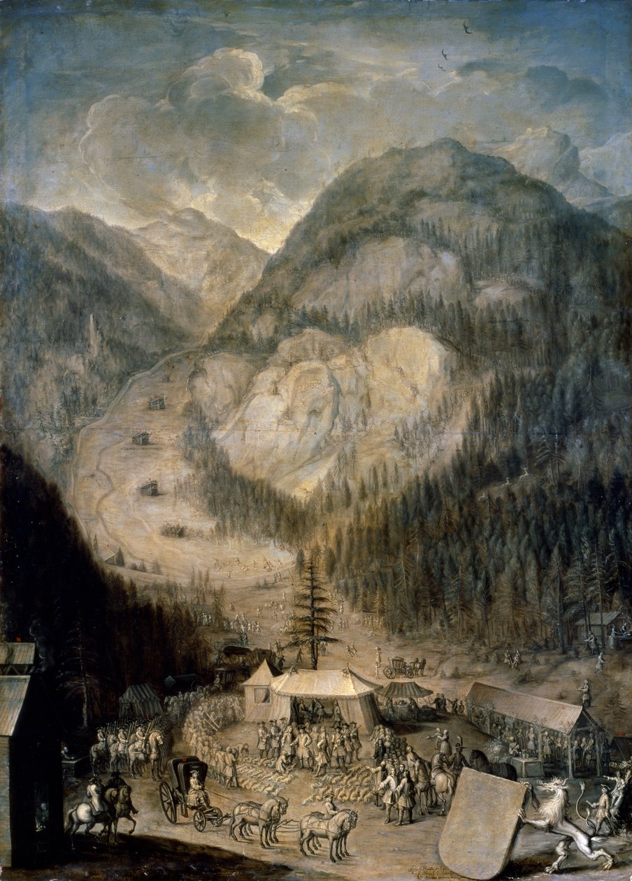 Charles VI, empereur romain germanique, inspectant la chasse au chamois à Eisenerz - Johann Veit Hauck