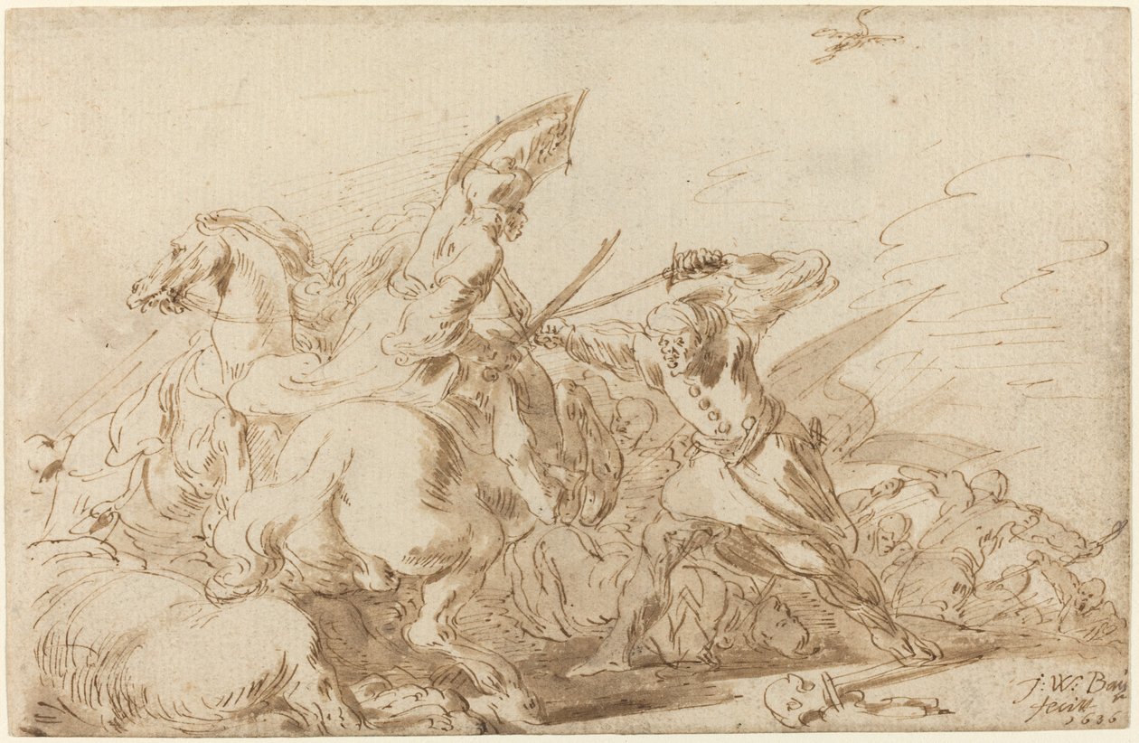 Une bataille entre cavalerie orientale et soldats, 1636 - Johann Wilhelm Baur