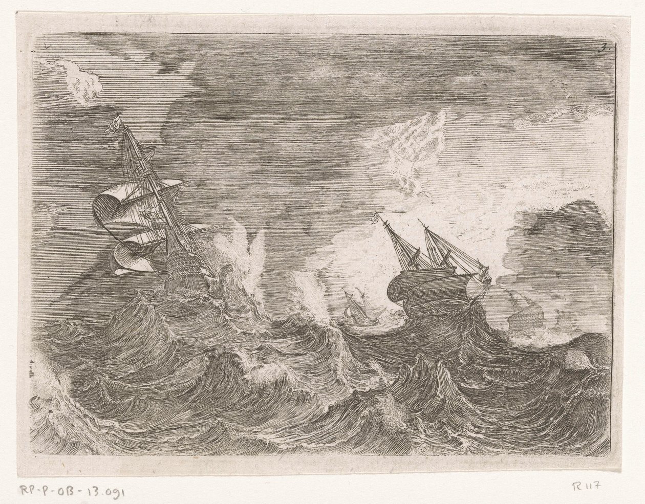 Cinq voiliers en mer pendant une tempête (série Navires par temps orageux) - Johann Wilhelm Baur