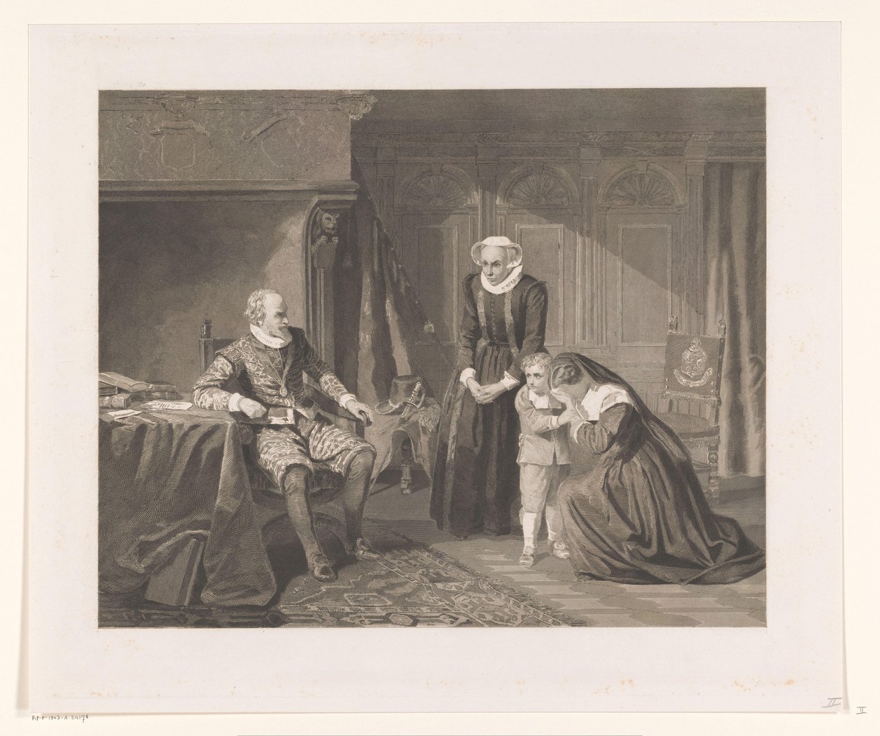 La mère, la femme et le fils de Reinier van Oldenbarnevelt implorent la clémence de Maurice, 1623 - Johann Wilhelm Kaiser (I)