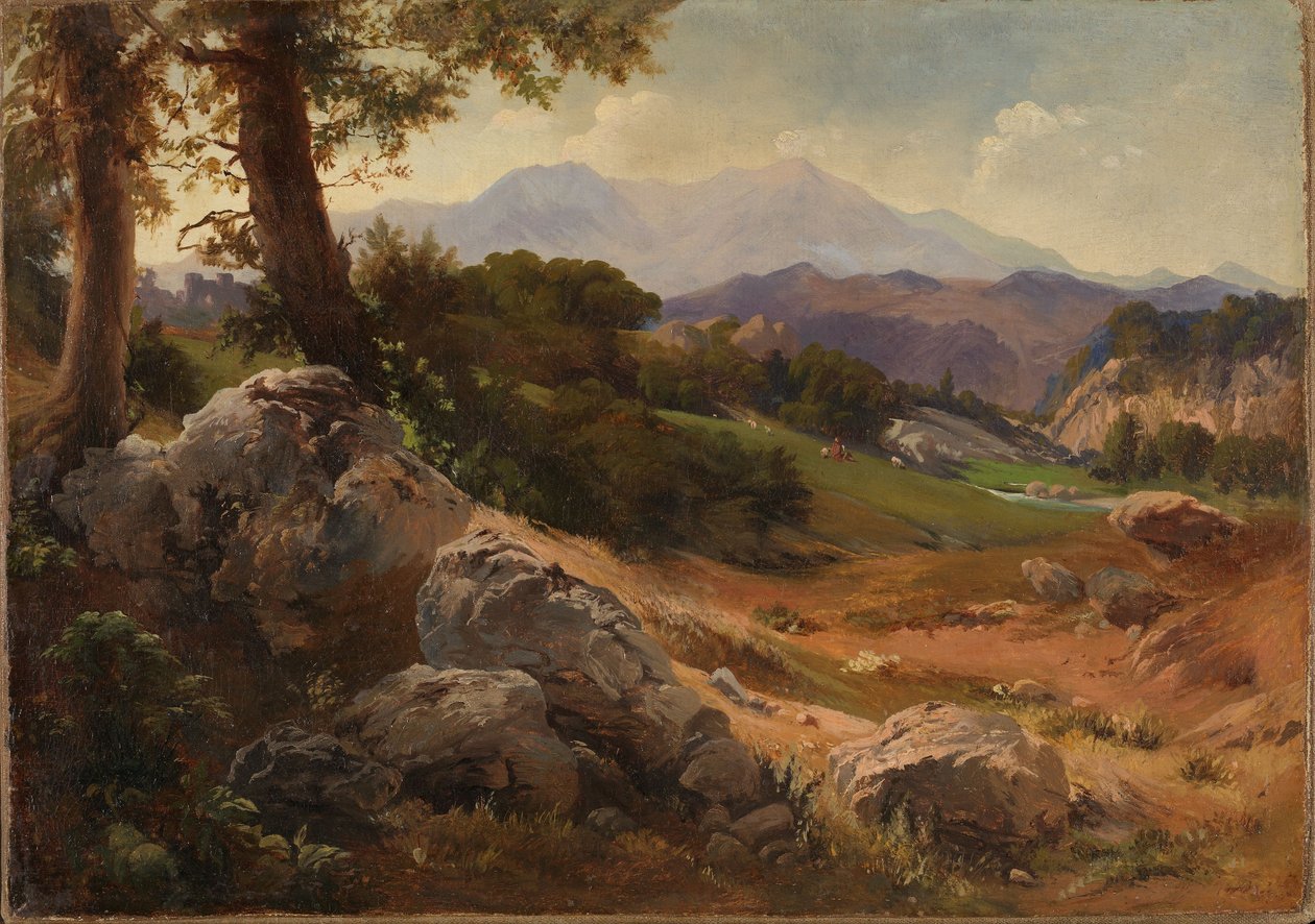 Paysage de montagne avec des chèvres - Johann Wilhelm Schirmer