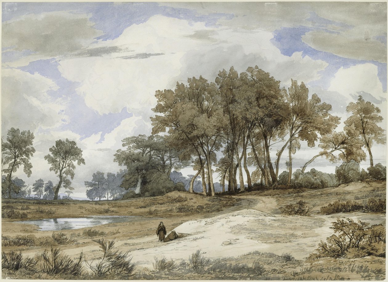 Paysage italien, avec deux moines au premier plan - Johann Wilhelm Schirmer