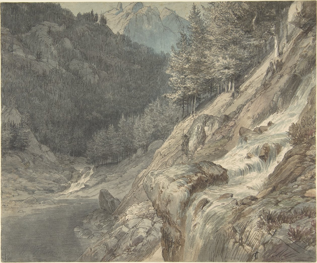 Paysage montagneux avec une rivière - Johann Wilhelm Schirmer