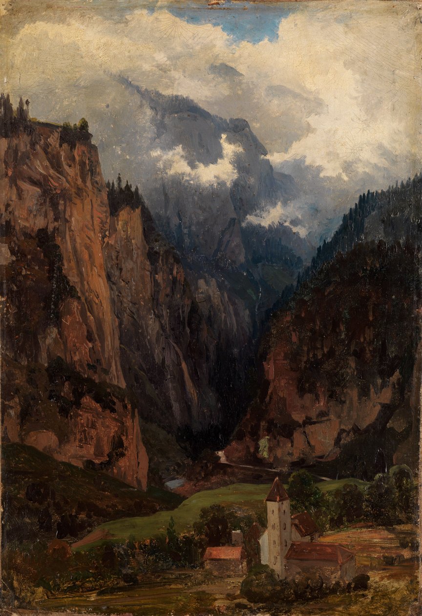 Via Mala avec une église au premier plan - Johann Wilhelm Schirmer