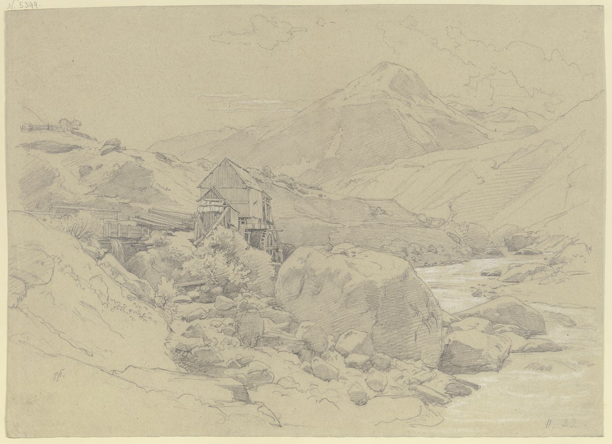 Moulin à eau dans un paysage montagneux - Johann Wilhelm Schirmer