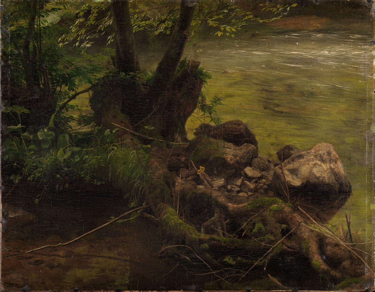 Racines et pierres au bord du ruisseau - Johann Wilhelm Schirmer