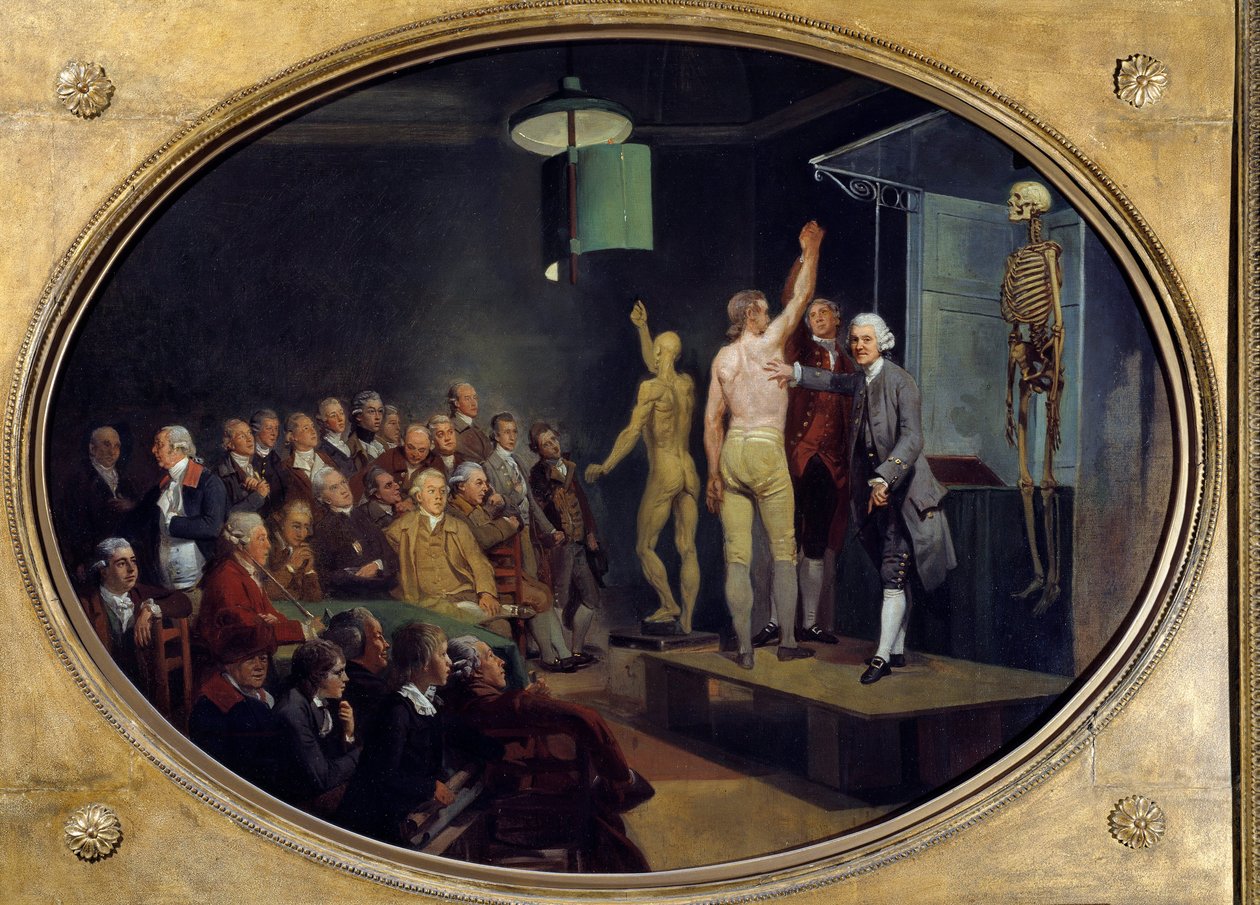 Conférence de William Hunter (1718-1783), anatomiste écossais à la Royal Academy - Johann Zoffany