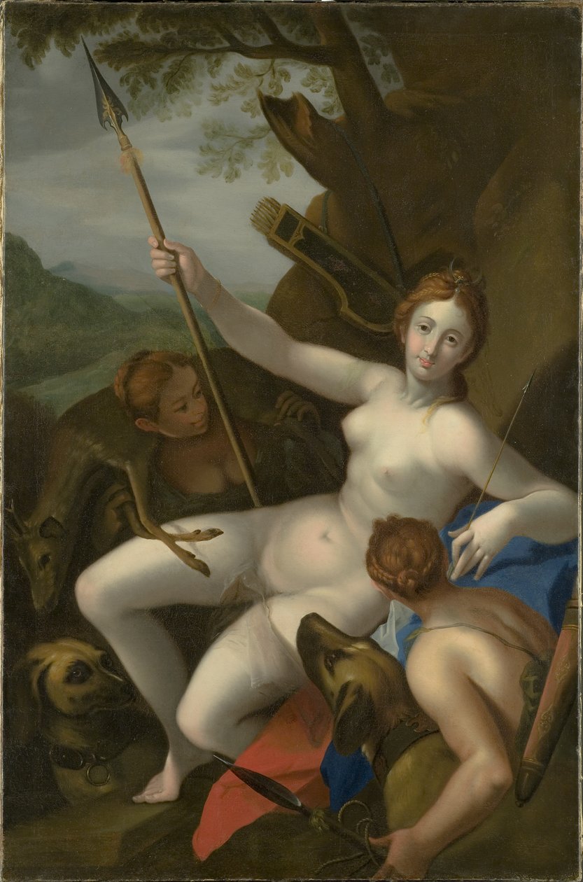 Diane avec nymphes, chiens et gibier - Johann or Hans von Aachen