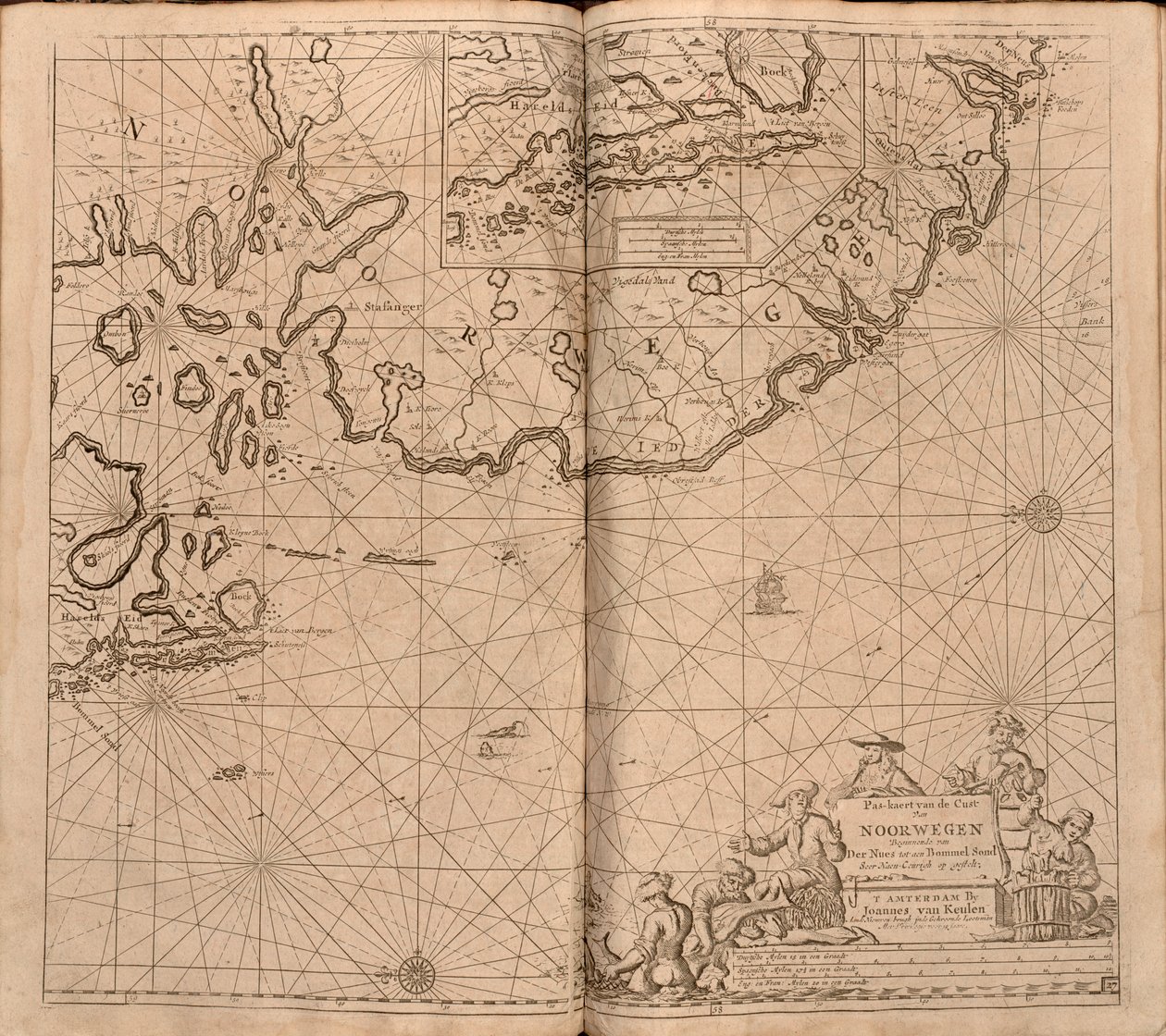 Carte de la collection de cartes de la Bibliothèque nationale. La carte est publiée en () et montre la côte norvégienne, Agder, Rogaland - Johannes van Keulen  