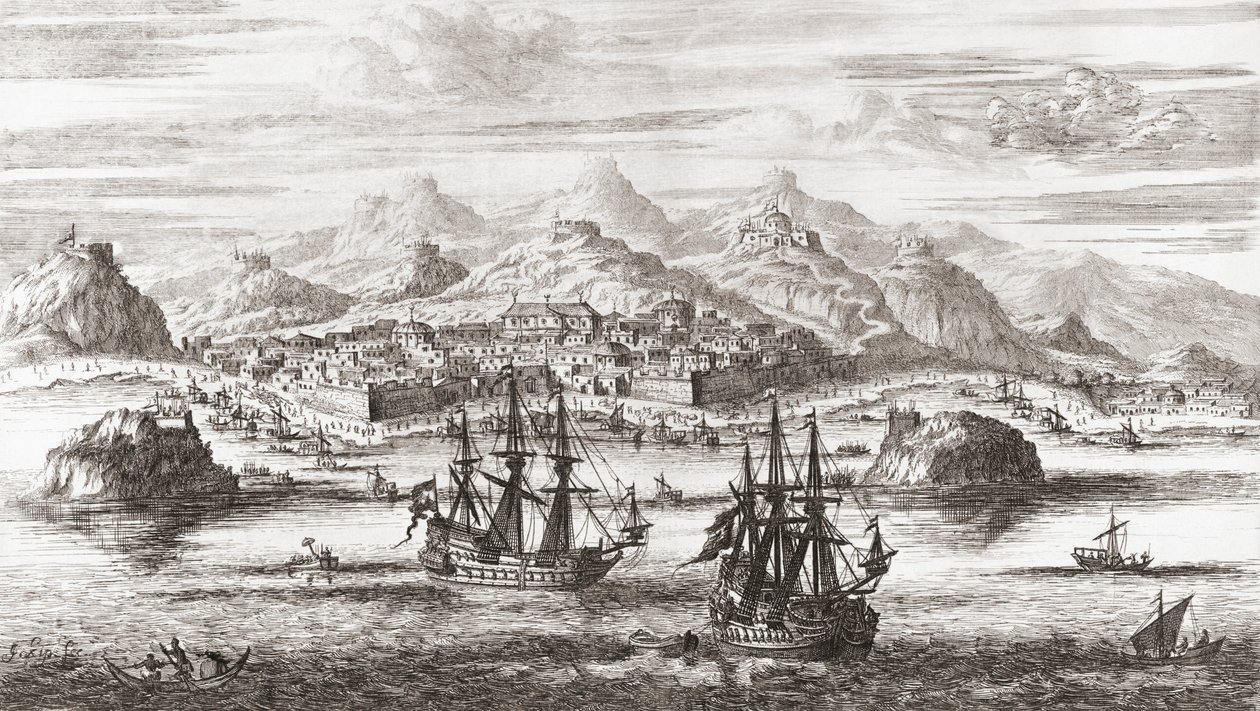Navires Néerlandais devant Mascate, Oman au 17ème Siècle - Johannes (after) Kip