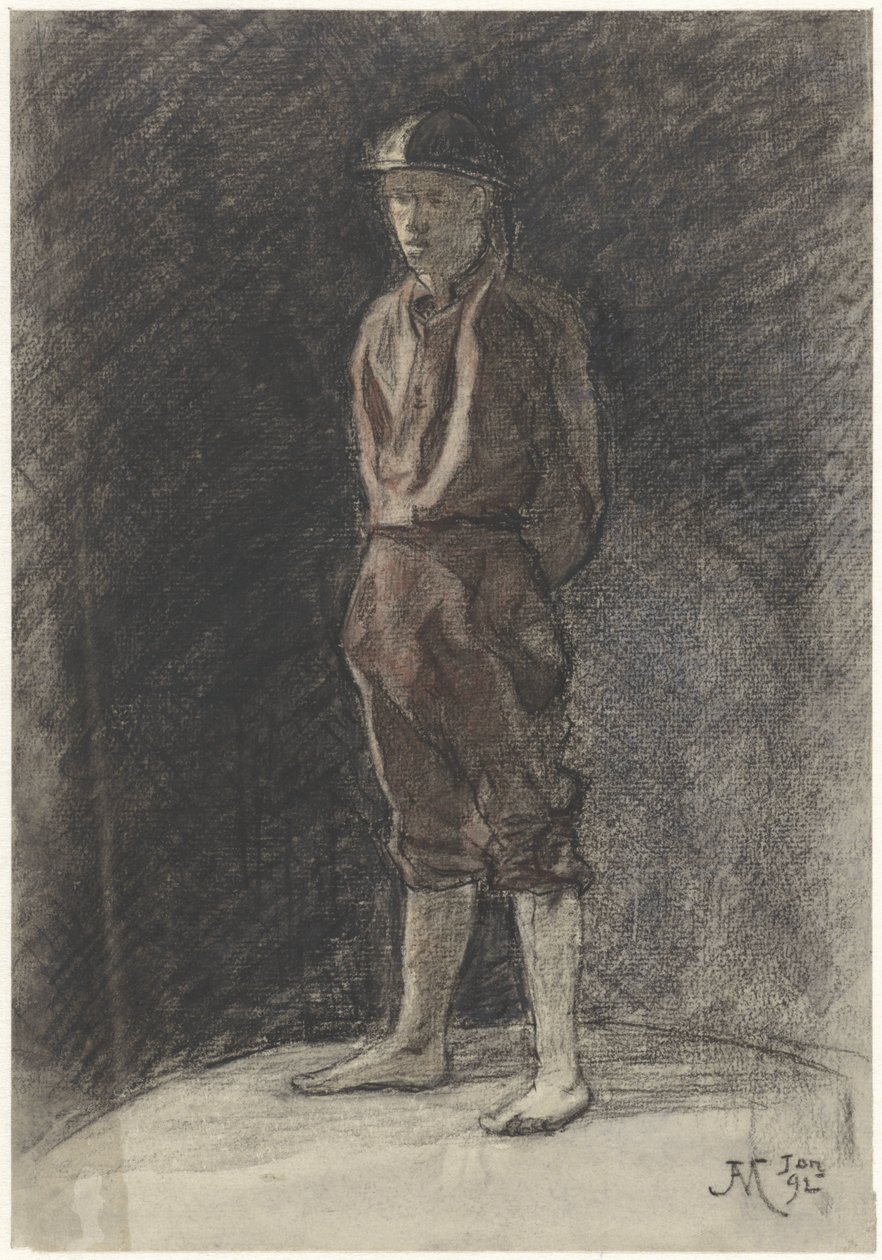 Homme debout avec un casque et des bottes roulées - Johannes Abraham Mondt