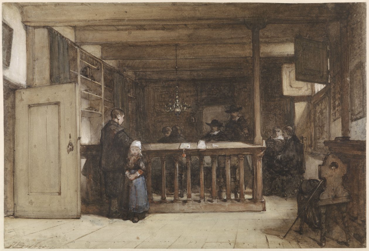 Jour de paie : La salle des navires dans le tribunal de Nieuw-Loosdrecht, décorée de personnages du XVIIe siècle - Johannes Bosboom