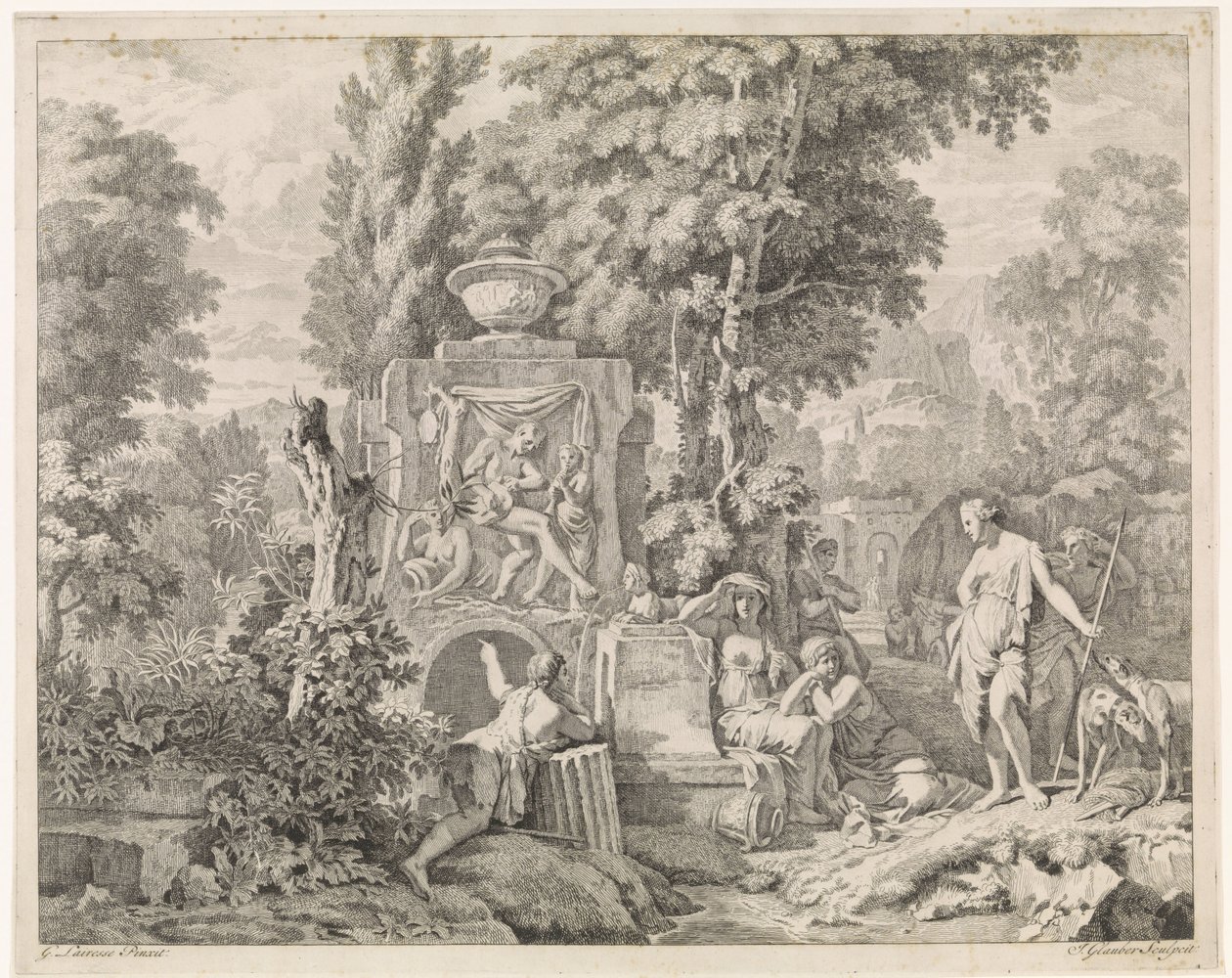 Paysage avec une fontaine et Diane et ses nymphes (Bijbelse, mythologische en allegorische voorstellingen) - Johannes Glauber