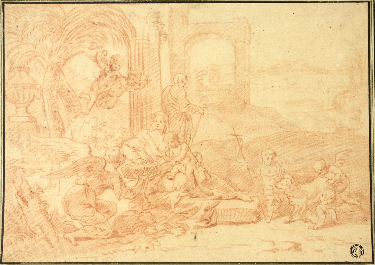 La Sainte Famille avec Saint Jean Baptiste et des anges - Johannes Glauber