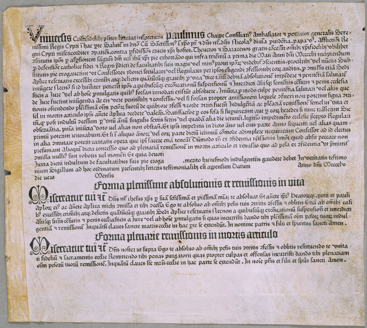 Lettre d’indulgence (pour l’expédition contre les Turcs et la défense de Chypre), (Mayence, Johannes Gutenberg, 1455) - Johannes Gutenberg