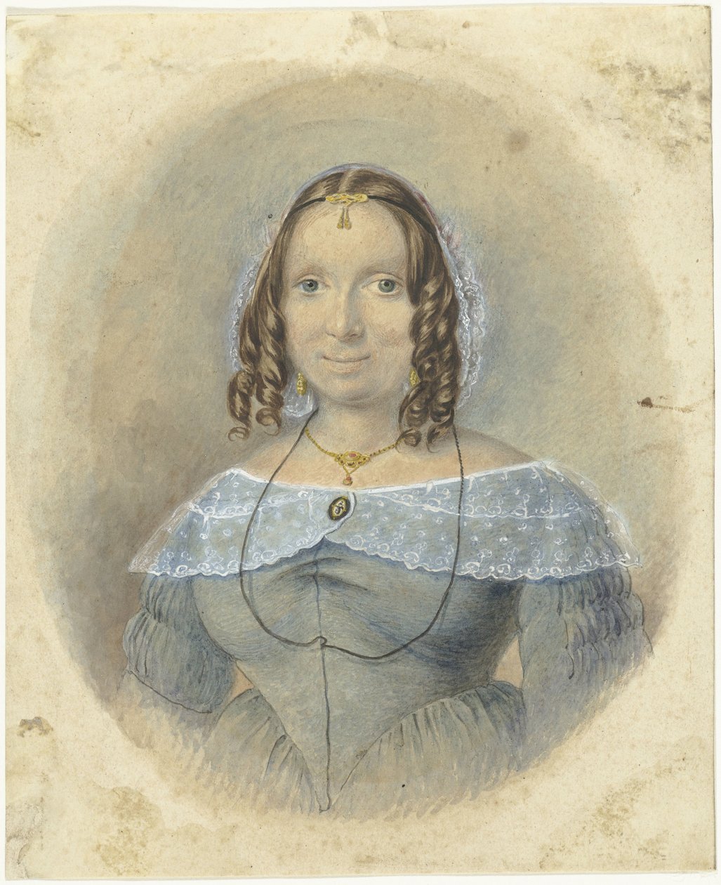 Femme en robe bleue avec un col en dentelle - Johannes Hari (I)