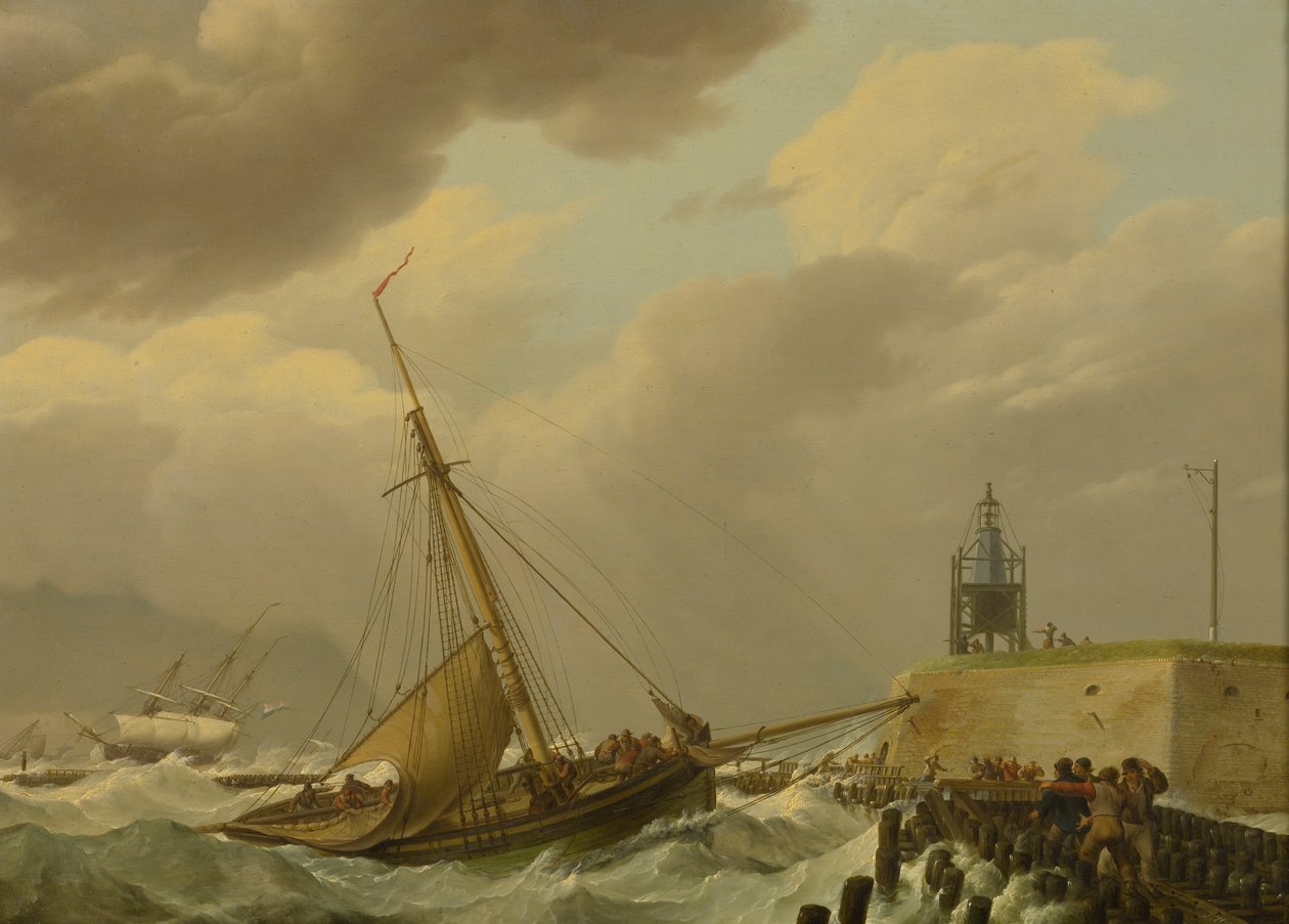 Navires dans des mers orageuses - Johannes Hermanus Koekkoek