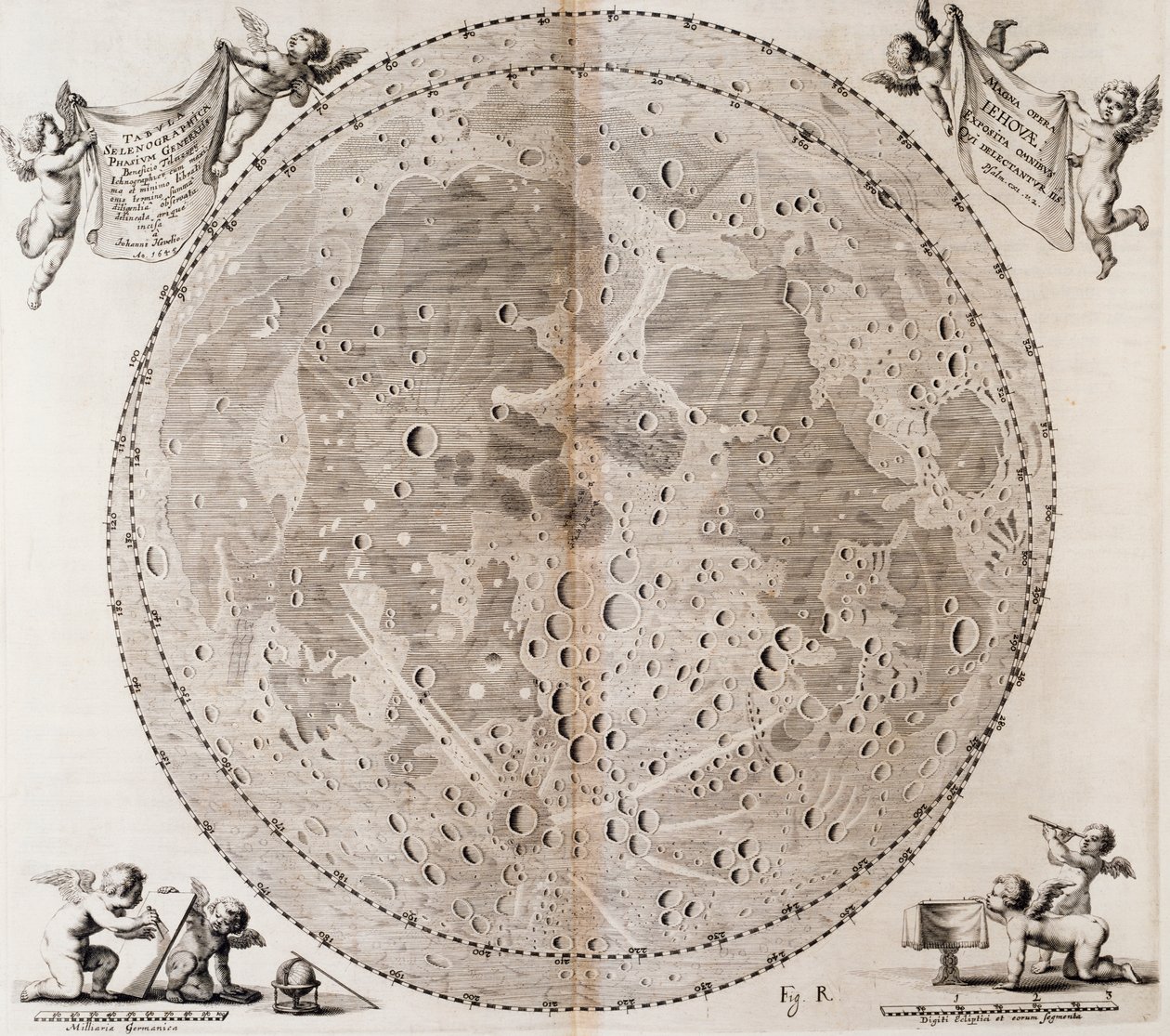 Première carte détaillée de la Lune dessinée en 1647 par Johann Hevelius, impression tirée de l