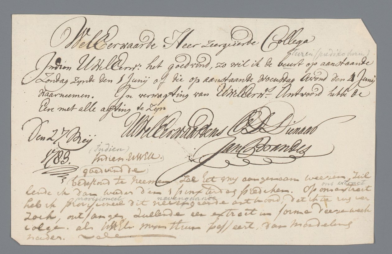 Lettre du révérend Hooyman à Jan Brandes - Johannes Hooyman