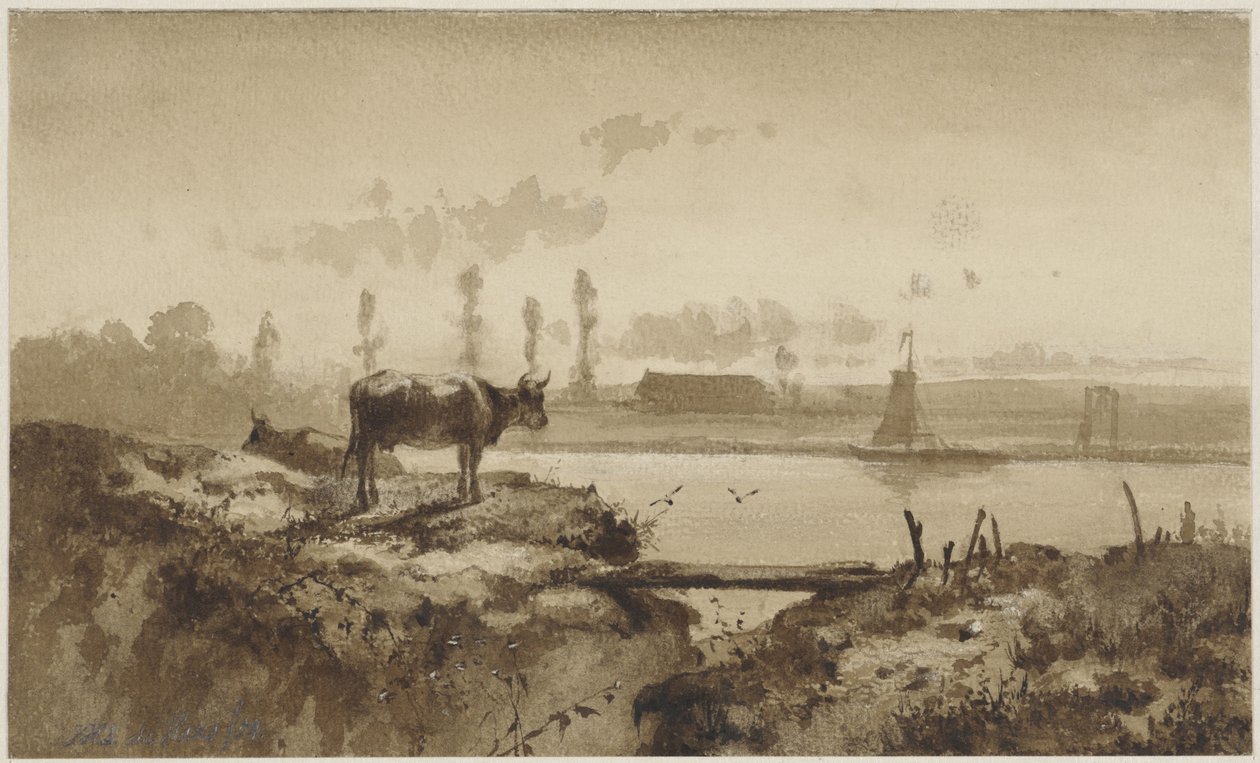 Paysage fluvial avec vache - Johannes Hubertus Leonardus de Haas