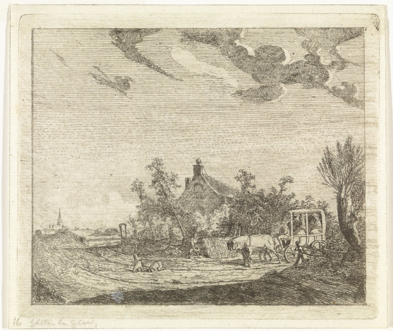 Cheval et chariot devant une maison - Johannes Huibert Prins