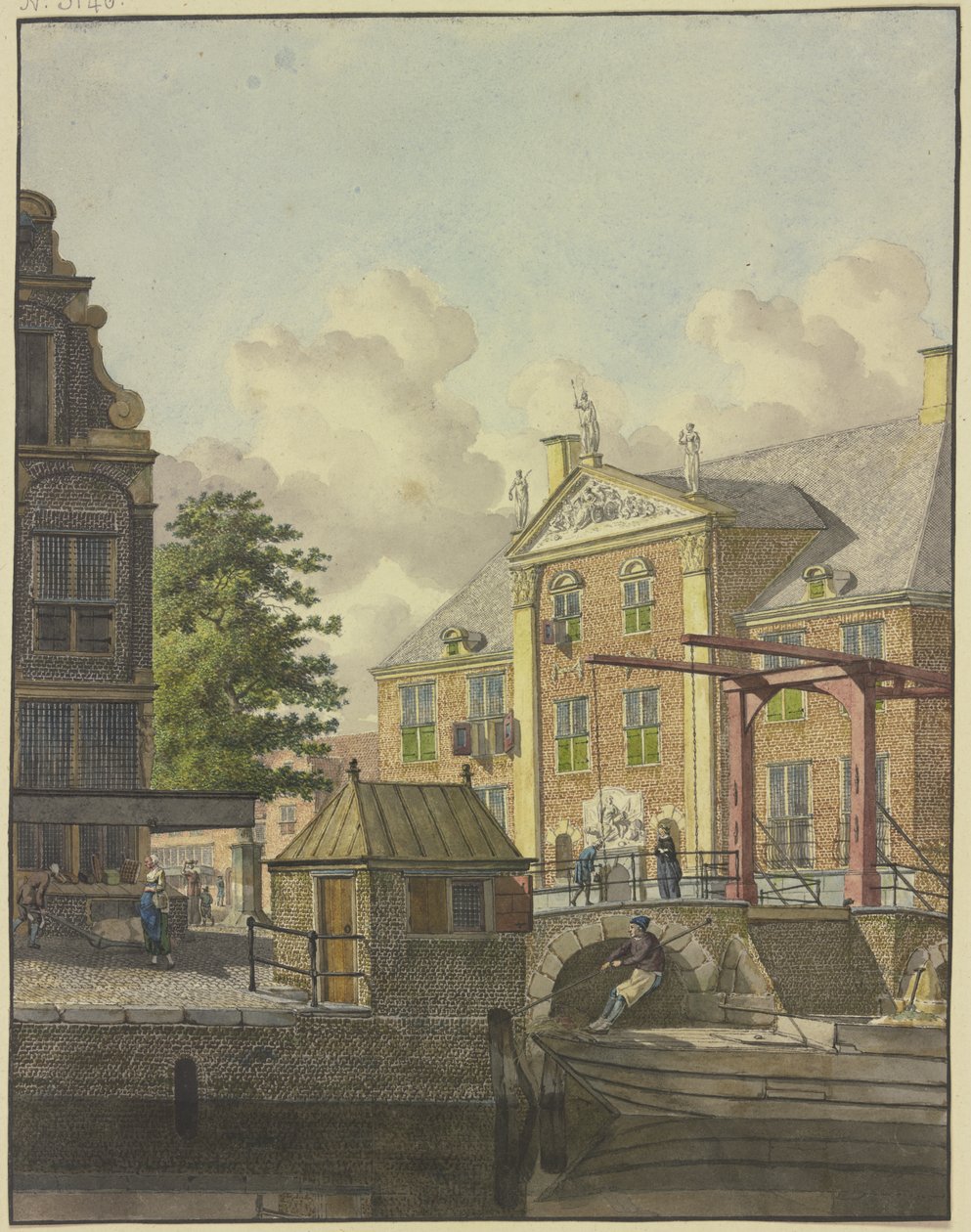 Écluse devant un palais avec un bas-relief - Johannes Huibert Prins