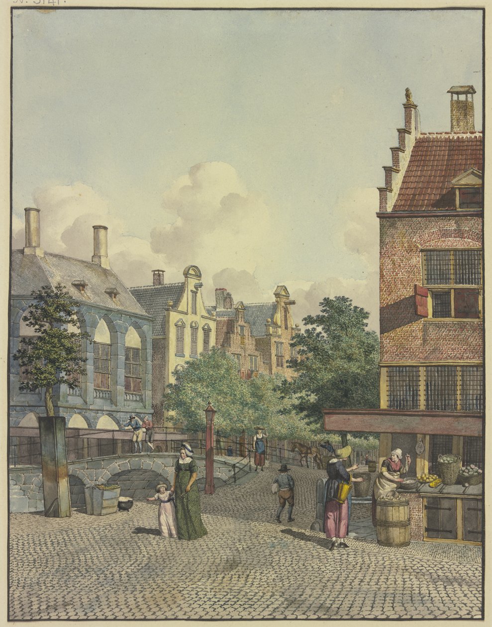 Un pont en pierre, avec une boutique à droite - Johannes Huibert Prins