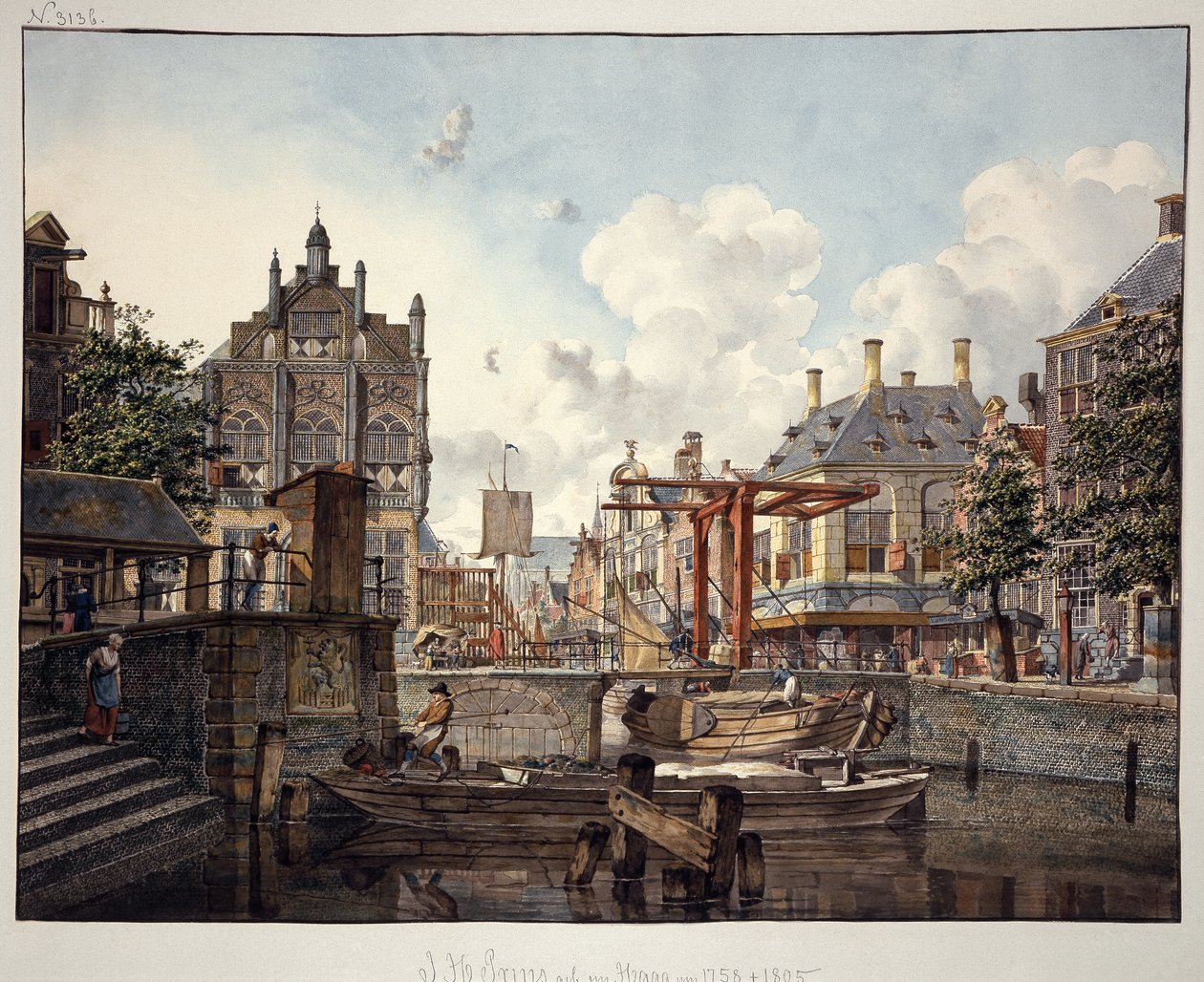Vue de ville avec pont-levis - Johannes Huibert Prins