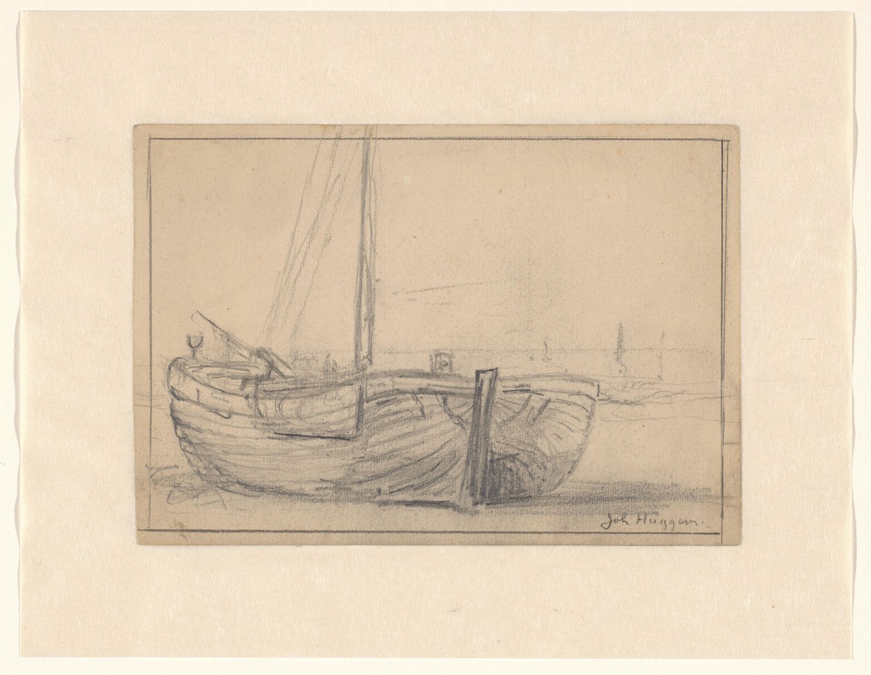 Bateau de pêche sur la plage - Johannes Huygens (signed by artist)