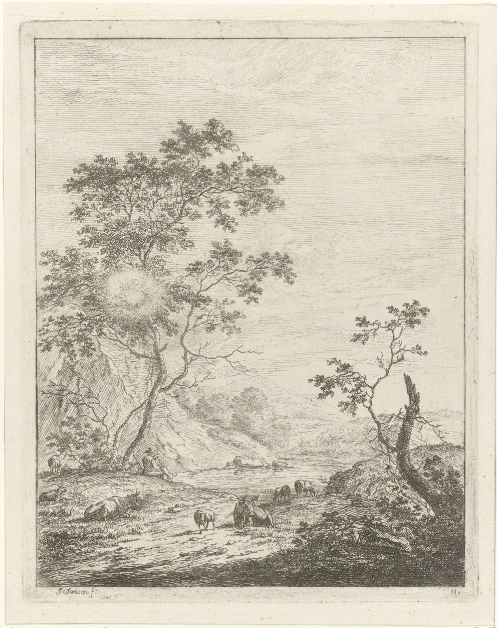 Paysage montagneux avec berger et bétail - Johannes Janson