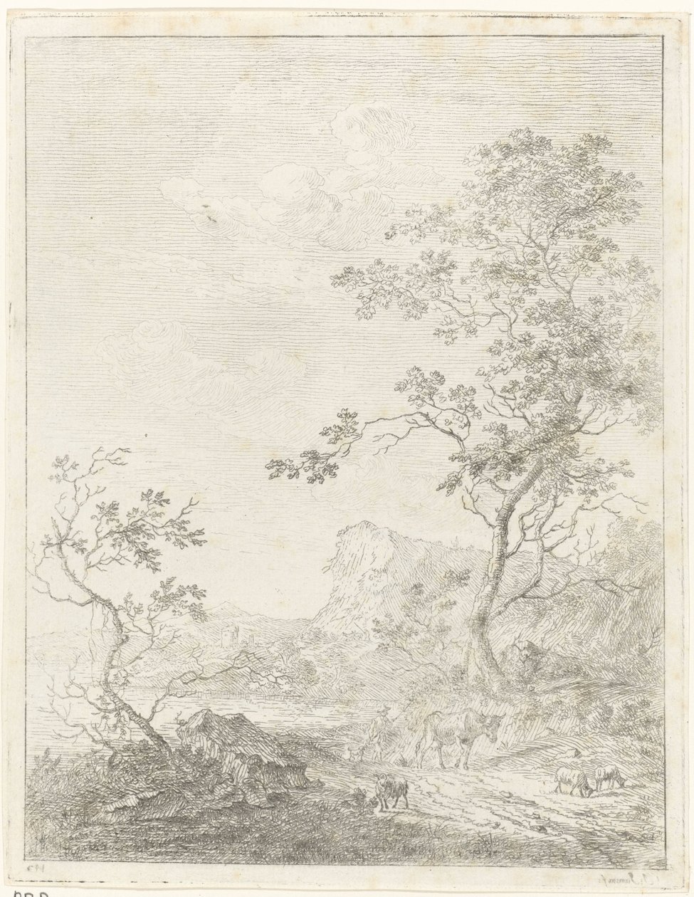 Paysage montagneux avec berger et bétail sur le chemin - Johannes Janson