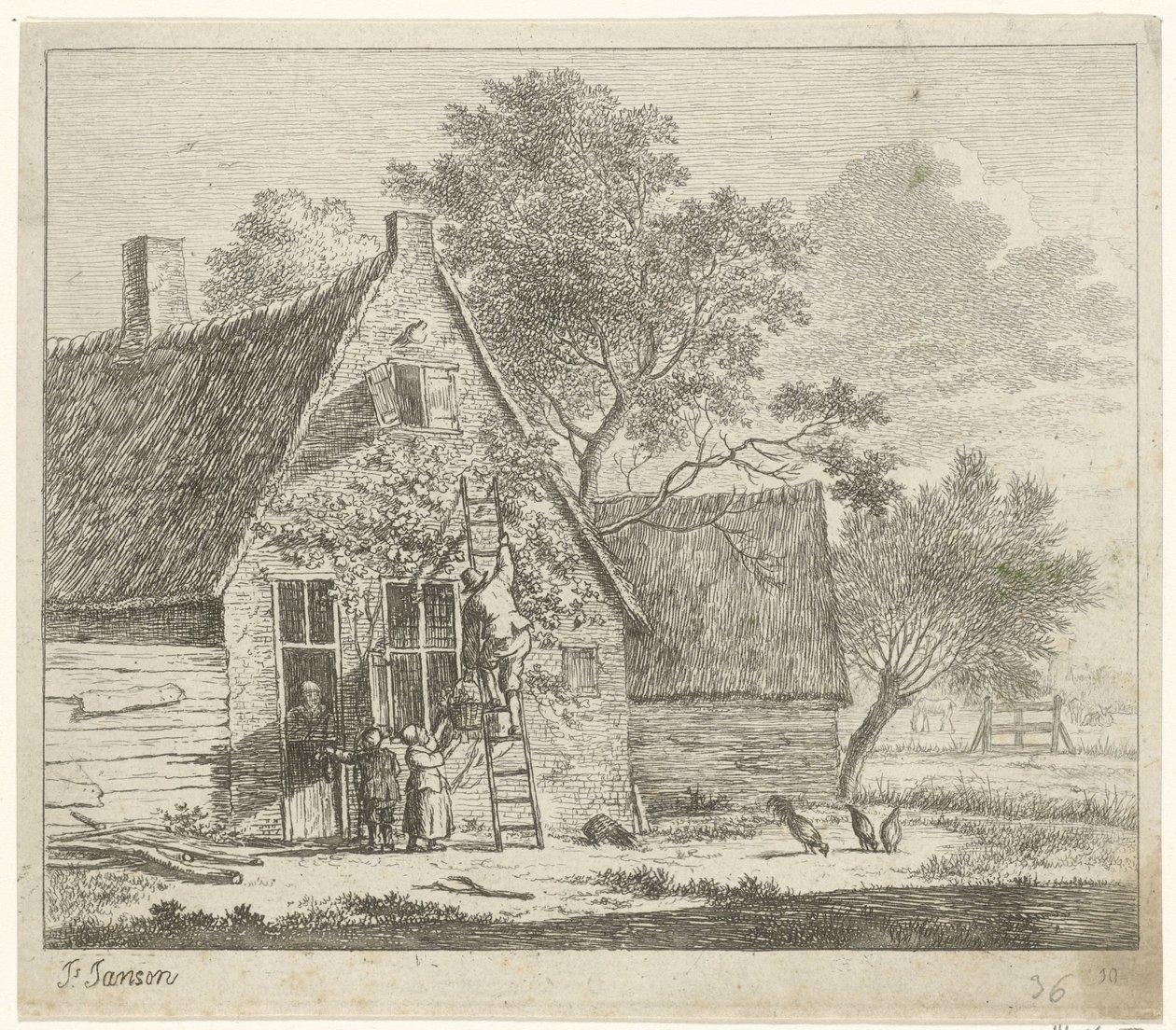 Ferme avec cour (Octobre, De twaalf maanden, De gecouleurde Teekeningen van de 12 Maanden) - Johannes Janson