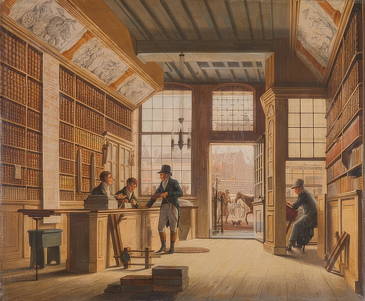 La boutique du libraire Pieter Meijer Warnars à Vijgendam, Amsterdam - Johannes Jelgerhuis