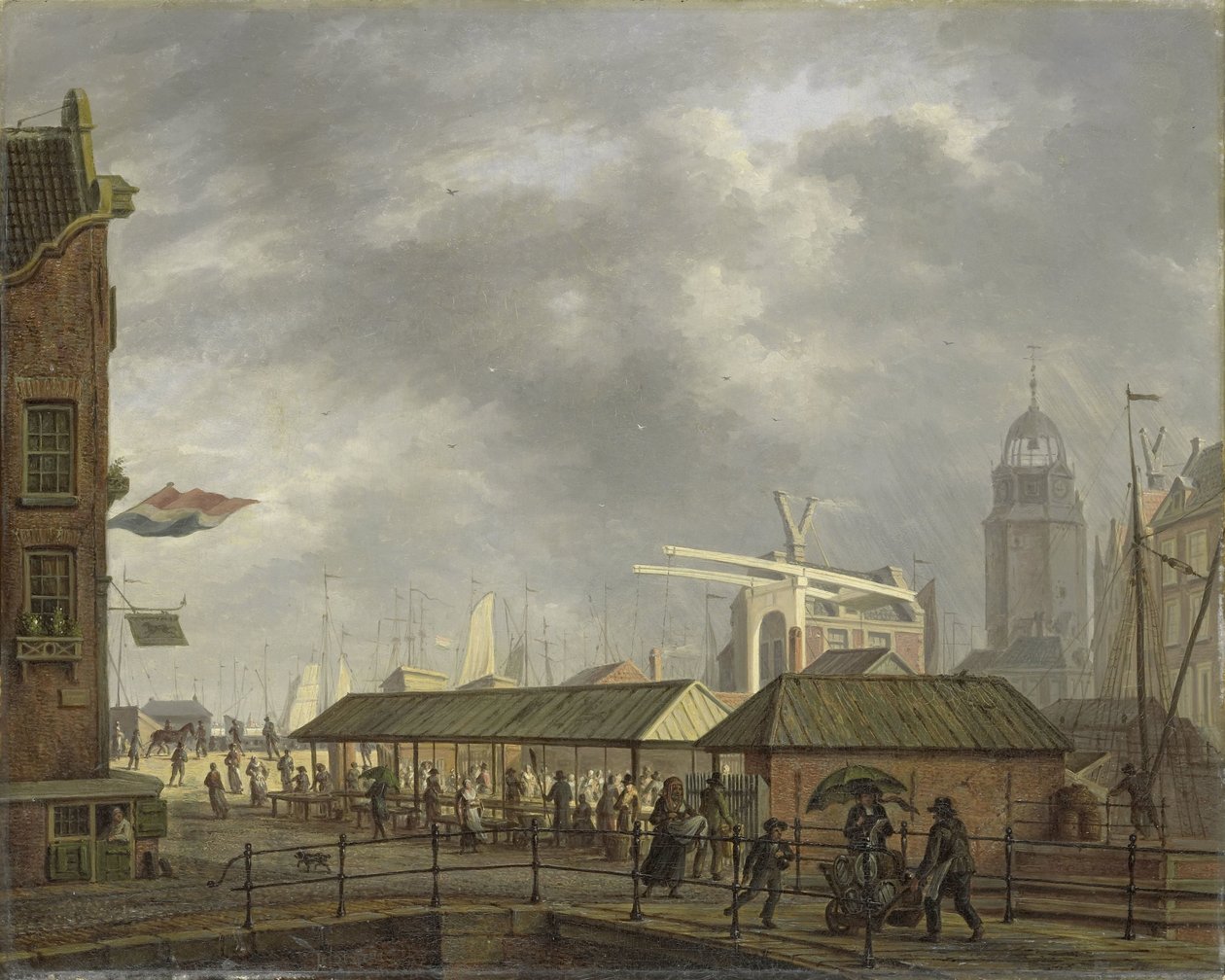 Le petit marché aux poissons au coin du Brouwersgracht et du Singel, Amsterdam - Johannes Jelgerhuis