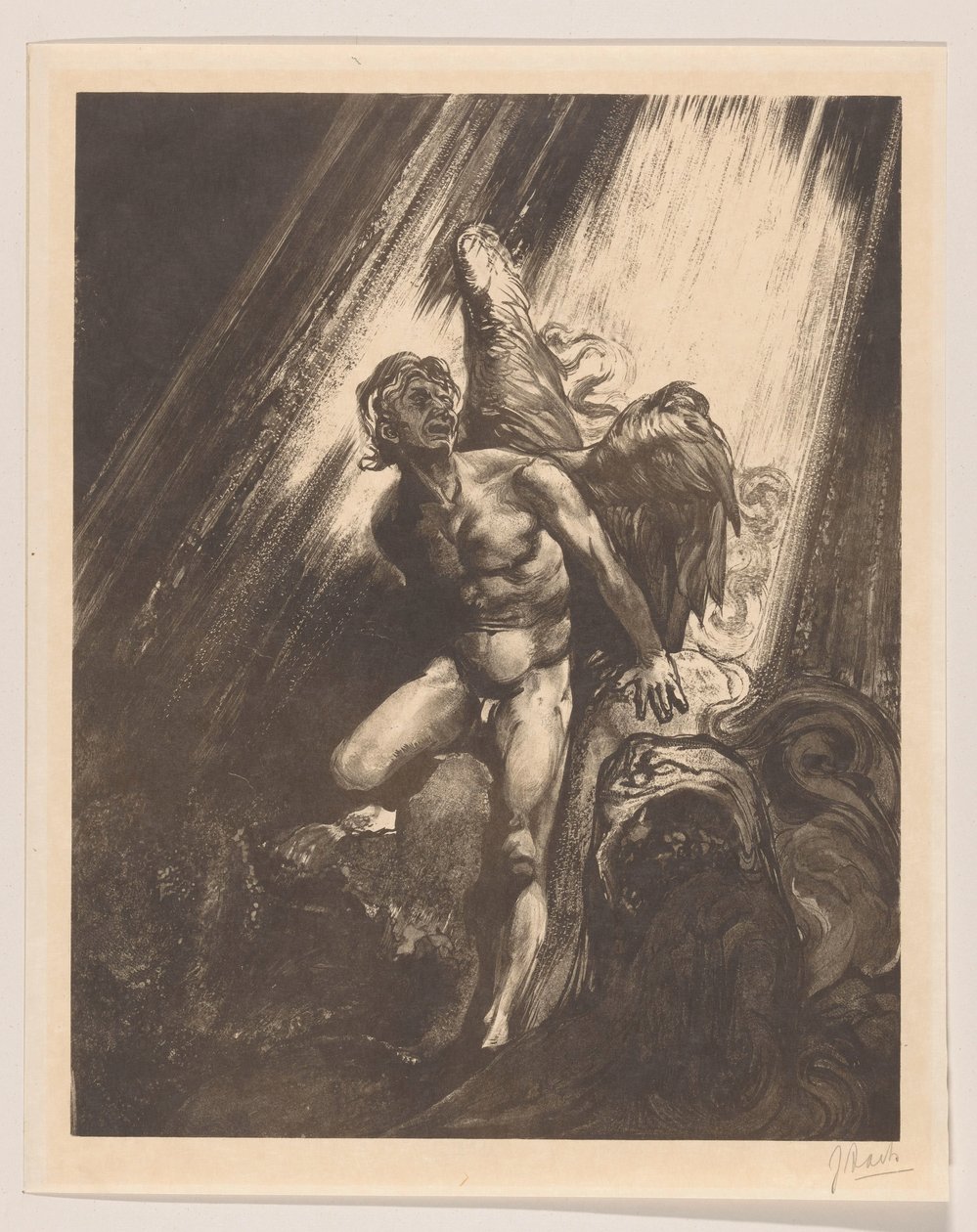 Ange déchu appuyé contre un rocher - Johannes Josephus Aarts (signed by artist)
