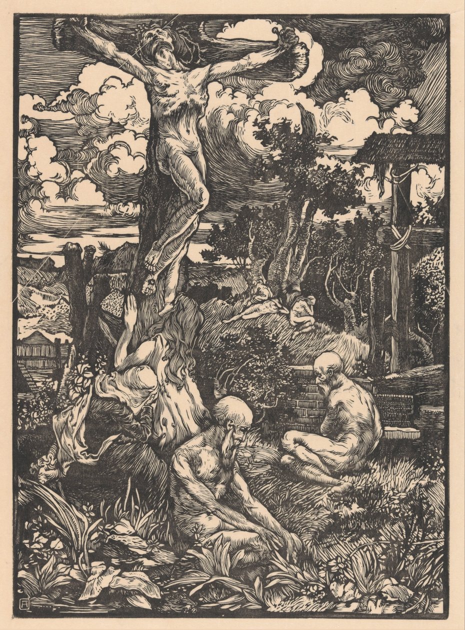 Homme crucifié dans un paysage vallonné - Johannes Josephus Aarts