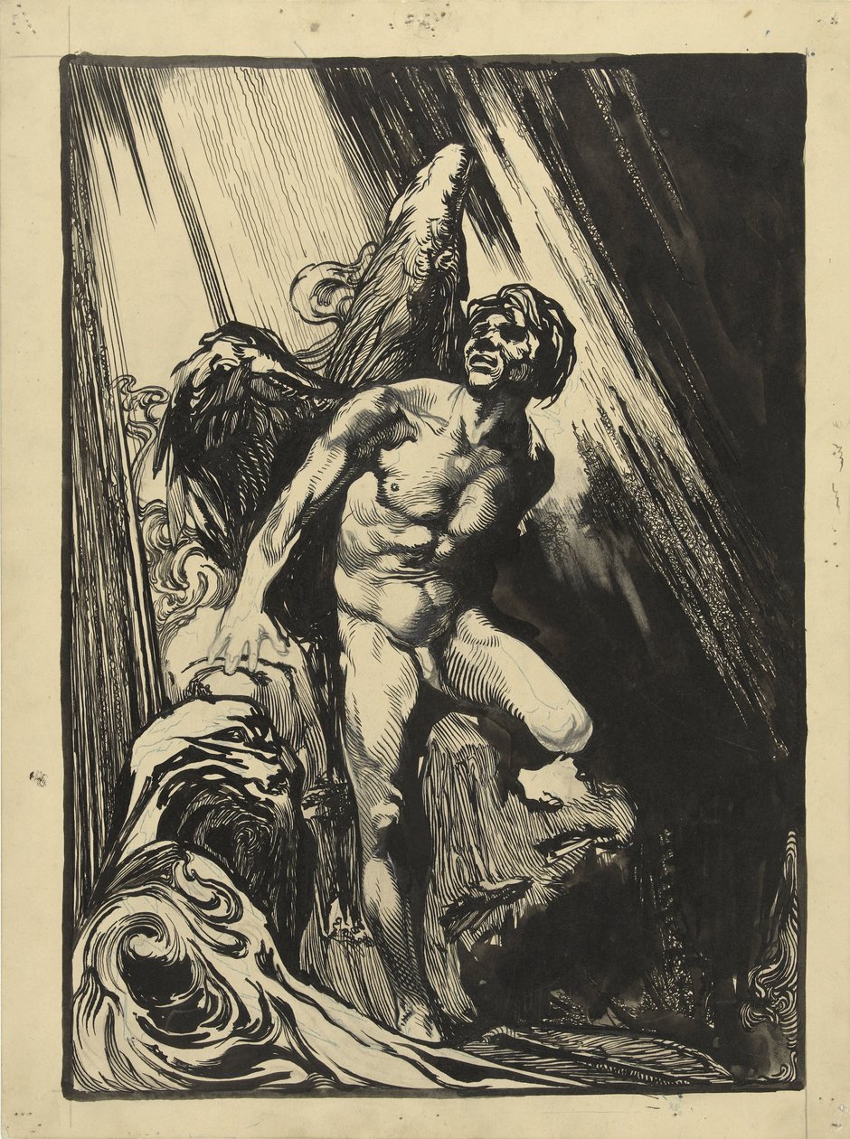 Lucifer dans un paysage rocheux près d