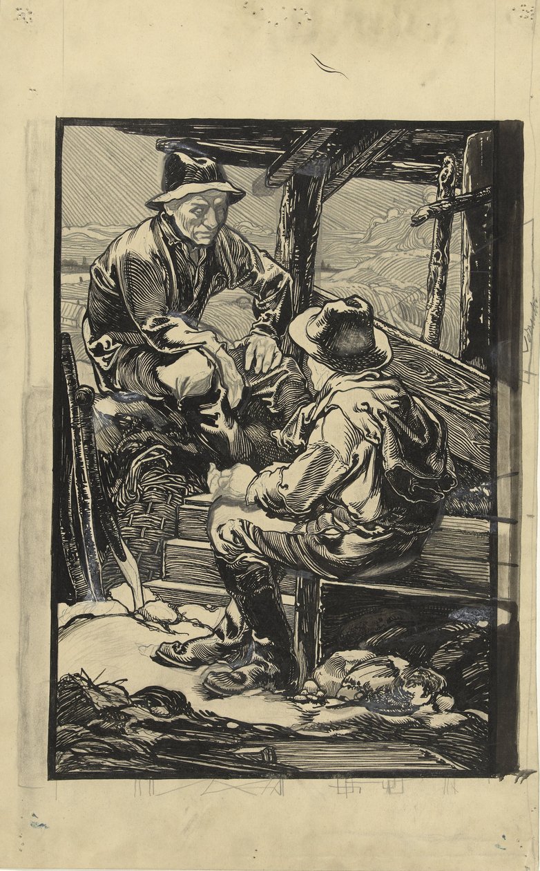 Deux ouvriers de digue dans une cabane en planches - Johannes Josephus Aarts