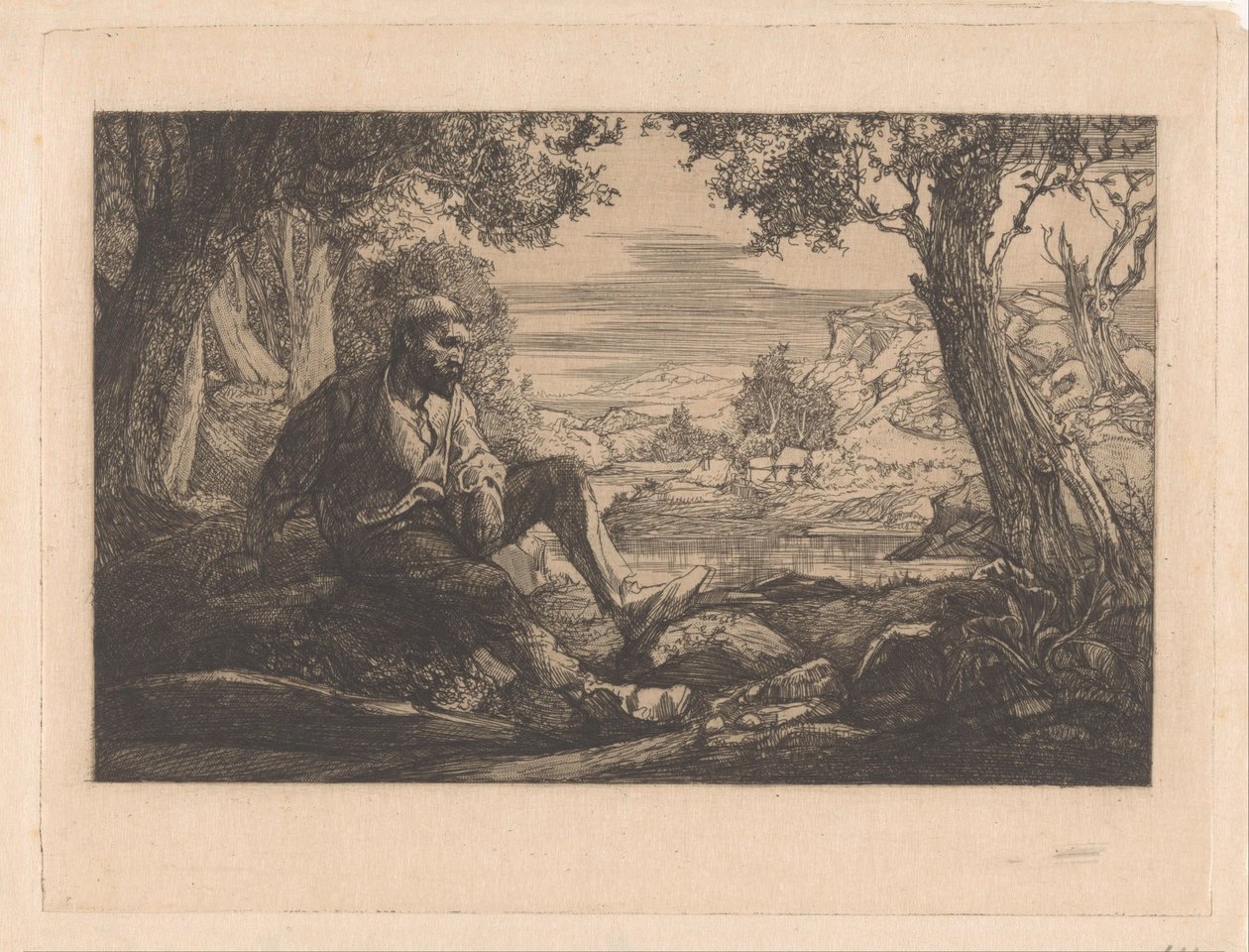 Homme assis dans un paysage vallonné - Johannes Josephus Aarts