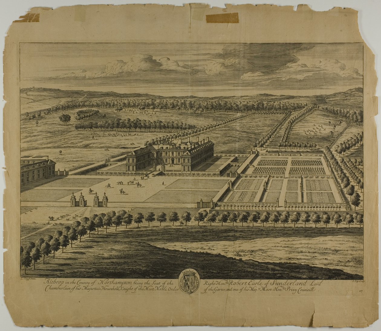 Althorp dans le comté de Northampton, planche 27 de Britannia Illustrata - Johannes Kip