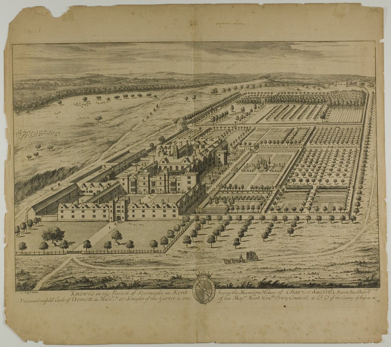 Knowle dans la paroisse de Sevenoaks dans le Kent, planche 24 de Britannia Illustrata - Johannes Kip