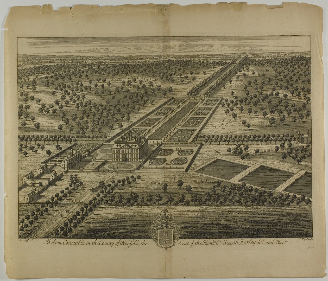 Melton Constable dans le comté de Norfolk, planche 51 de Britannia Illustrata - Johannes Kip