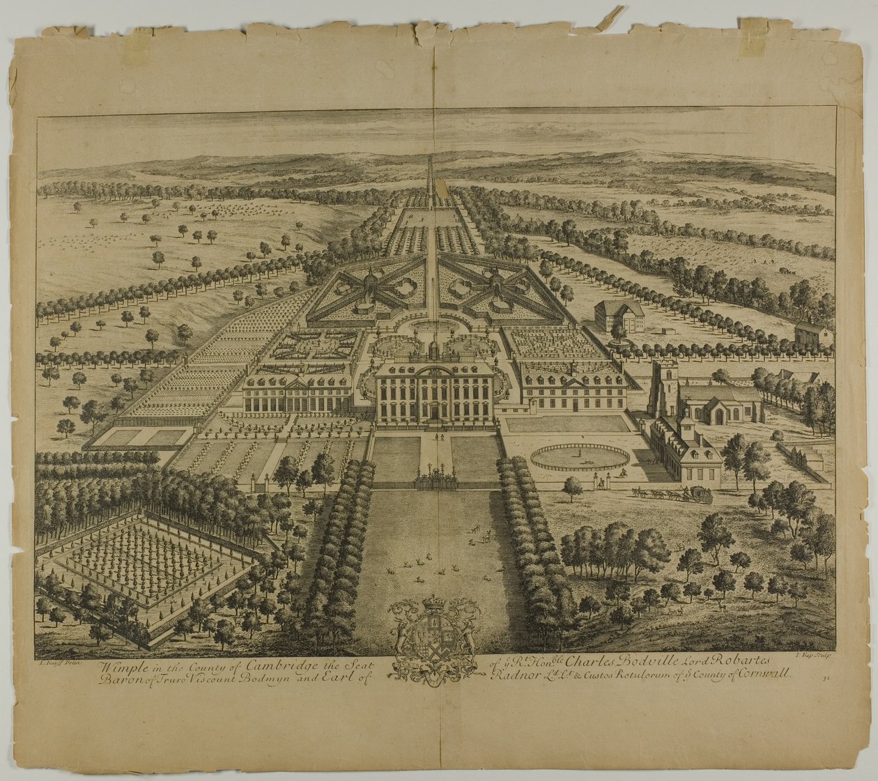 Wimple dans le Comté de Cambridge, plaque 32 de Britannia Illustrata - Johannes Kip