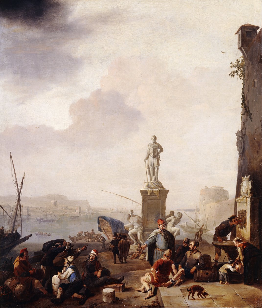 Un Port Méditerranéen avec le Monument du Grand-Duc Ferdinand I de Toscane à Livourne - Johannes Lingelbach