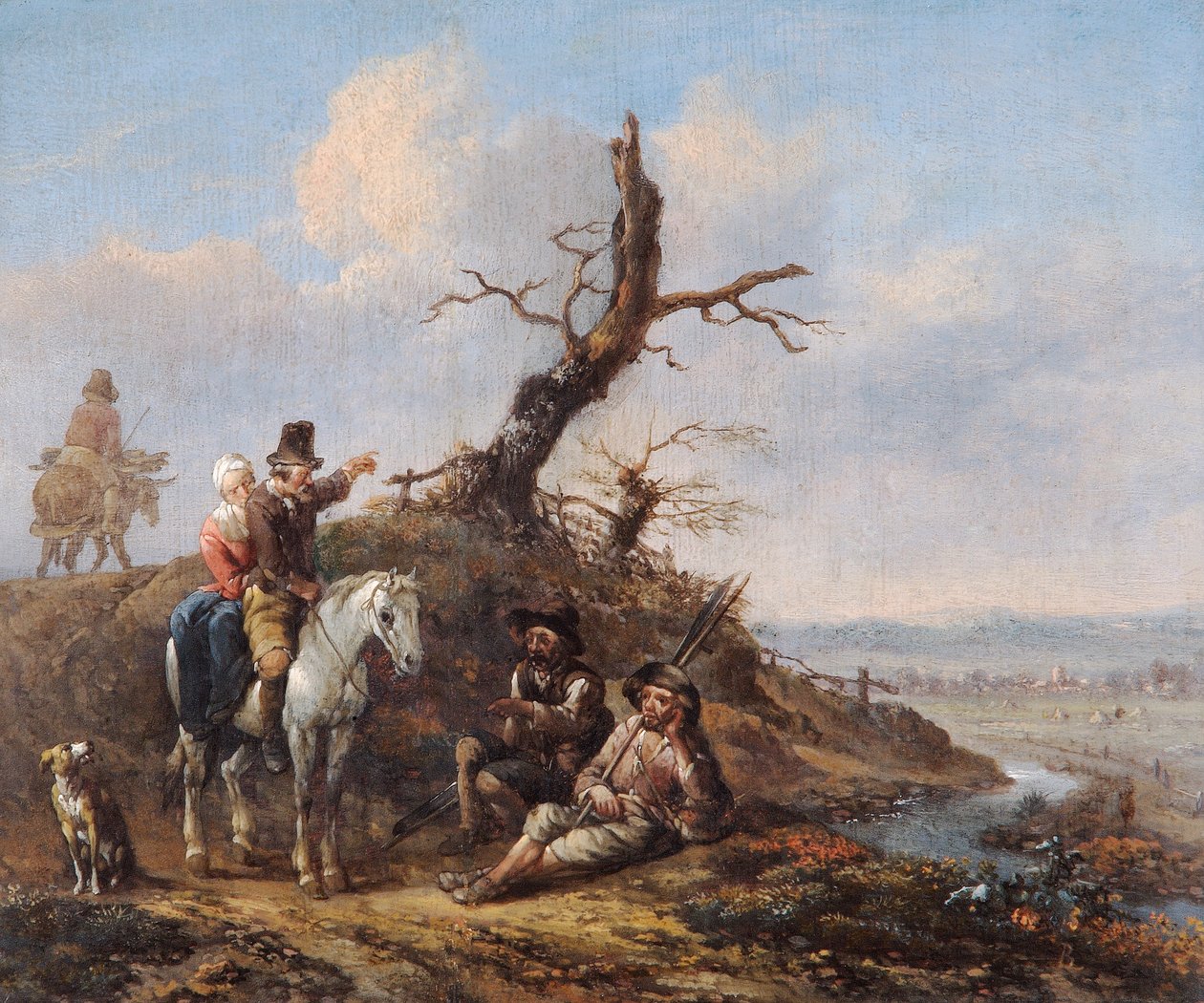 Paysage avec voyageurs se reposant et couple à cheval - Johannes Lingelbach